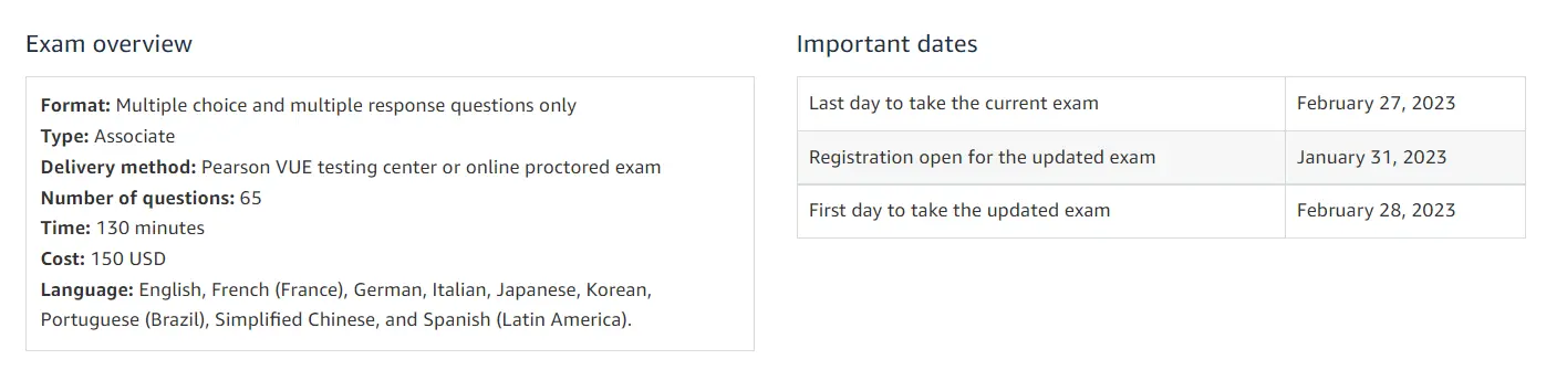 aws exam updates