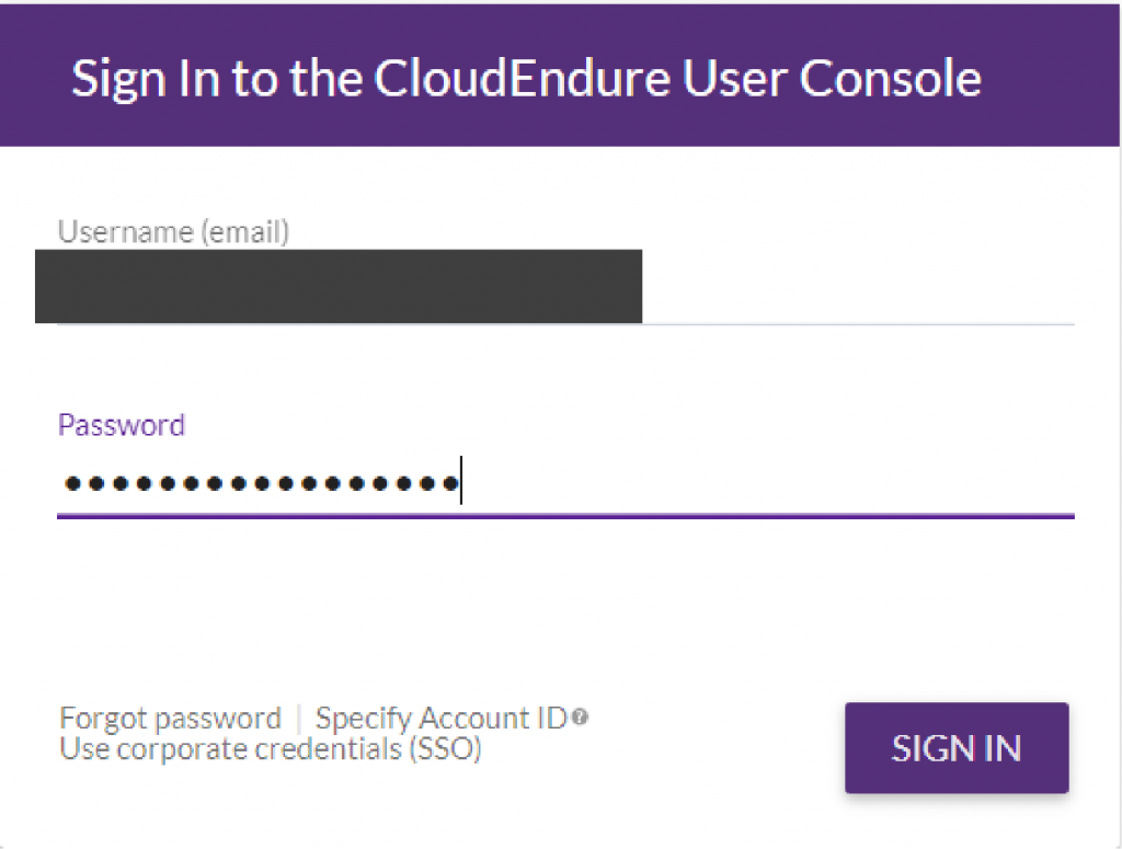 Sign in to the CloudEndure Console
