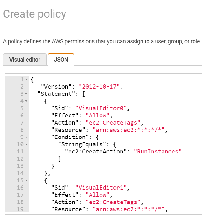Create Policy - JSON Editor