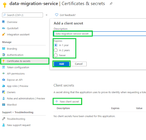 Azure Active Directory - certificates & secrets