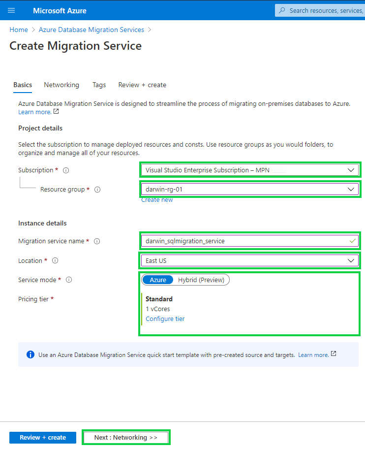 Azure Database Migration Services - hybrid mode