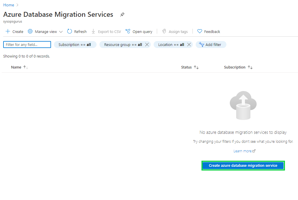Create Azure Database Migration Services