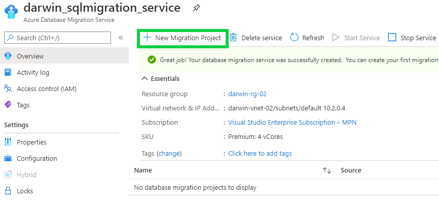 Create a Migration Project - new migration project