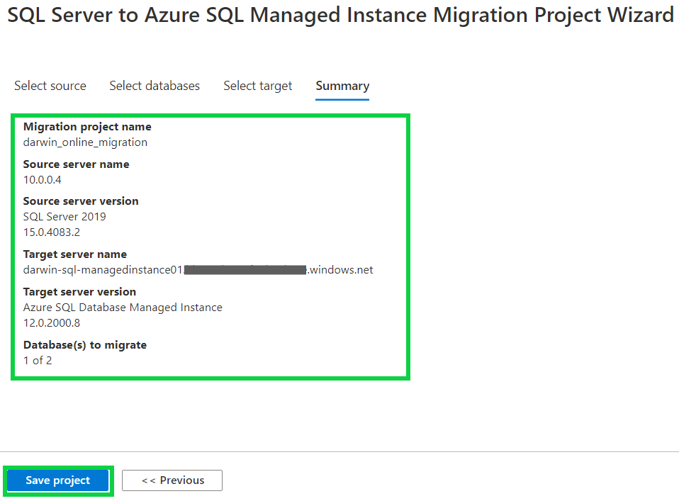 Create a Migration Project - project wizard