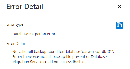 Database migration error or No valid full backup found