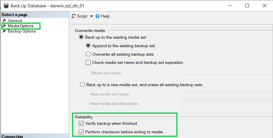 Disabled checksum during the creation of database backups resolution