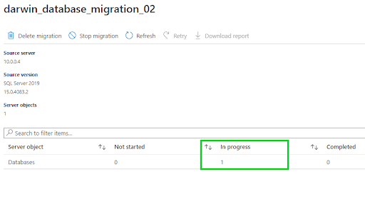 offline database migration - status