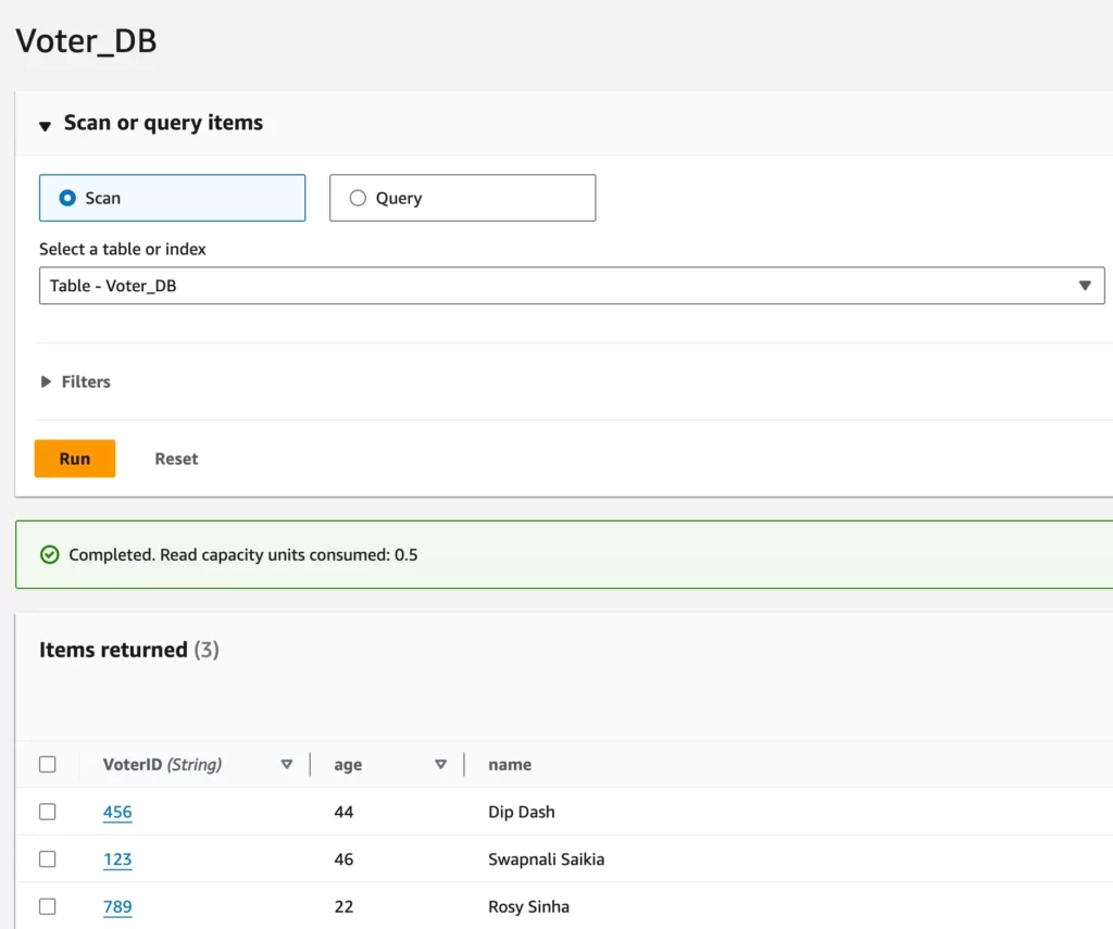  DynamoDB table 