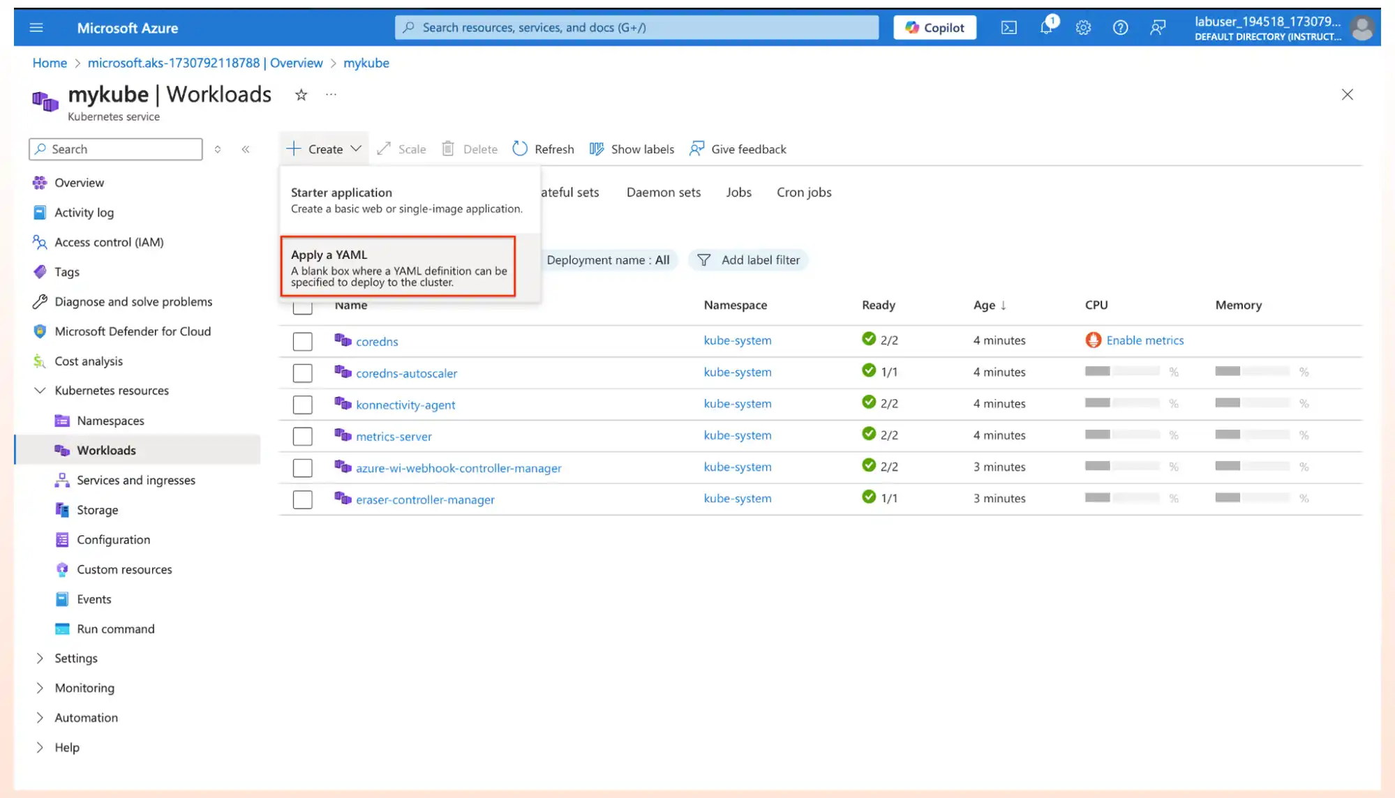 aks mykube workloads