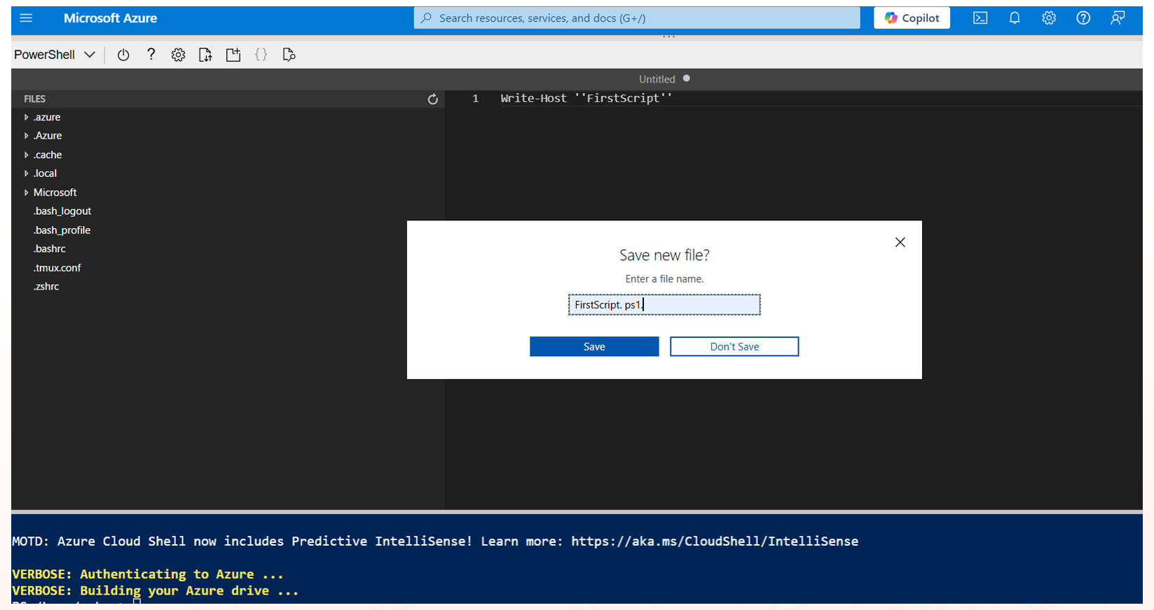 create a new Azure Powershell script file