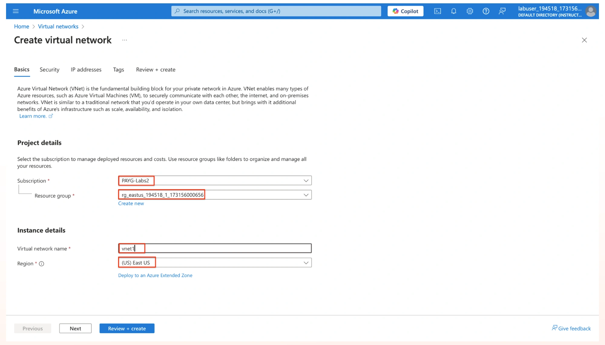 create virtual network