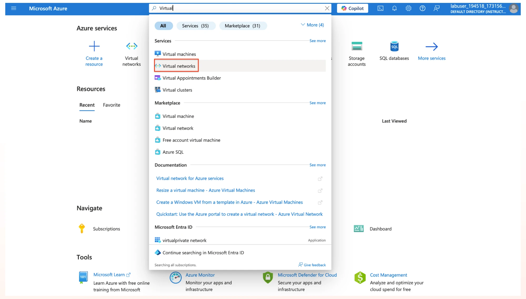 search for virtual network