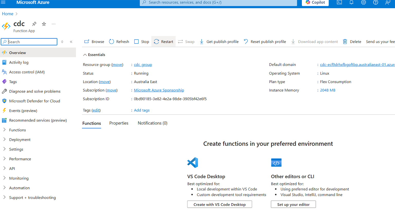 locate and access your function app